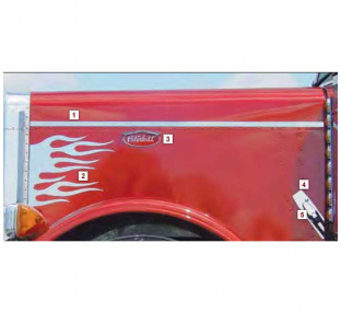 Peterbilt 379 Above Rivets Side Hood Trim - Stainless Steel, Fits Regular/Extended Hood, Sold as Pair, Roadworks Warranty