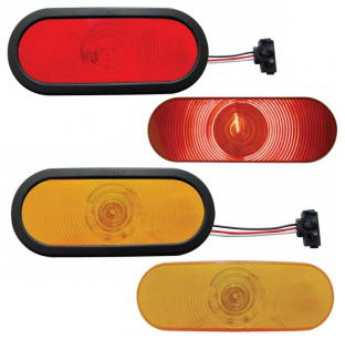 Amber or Red Oval Incandescent Light for Stop, Turn, Tail, Park, Clearance - Single or Kit with Grommet and Plug