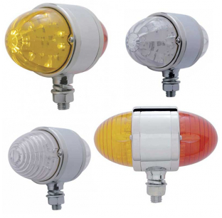 17 LED Auxiliary/Cab Double Face Light - Watermelon or Beehive Style Lens, Chrome Housing, Amber/Red LEDs