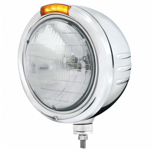 Peterbilt 7 Inch Round Headlight Kit with Signal Lens & H6024 Halogen - Classic Embossed Stripe