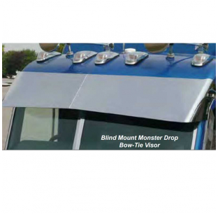 Peterbilt UltraCab & FlatTop Blind Mount Monster & Reg Drop Visor Kit - Stainless Steel, Fits 1988-2005 Models, Includes Hardware