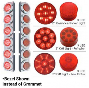 Peterbilt Stainless Steel Rear Air Cleaner Brackets with 12 Red 2 Inch LED Lights and Grommets