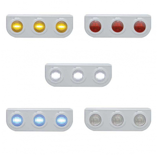 Stainless Steel Light Bracket with Three 3 LED Mini Lights - Amber, Red, Blue, or White Lens - Fits Most Truck Models