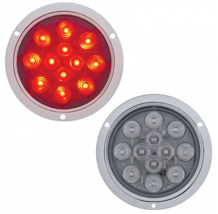 12 LED Stop/Tail/Turn Light with Bubble Lens & Deep Dish - Red LED, 4 Inch, Stainless Steel Housing