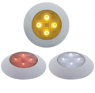 4 LED Dome Light with Clear Lens, Chrome Bezel, Amber/Red/White LEDs, Fits Most Trucks, United Pacific, 6-Month Warranty