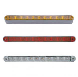 10 LED 9 Inch Turn Signal Light Bar with Bezel - Red or Amber LEDs, Clear or Colored Lens, Stainless Steel Hardware Included