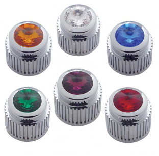 Chrome Plastic A/C Control Dial Knob with Crystal Diamond - Universal Fit, Multiple Colors, Hex Screw Mount