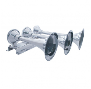 thumbnail image 2 of Chrome 17.5" Triple Trumpet Air Horn Kit – Train Horn For Semi Truck, Boat, RV – 135 DB LOUD 2 of 4