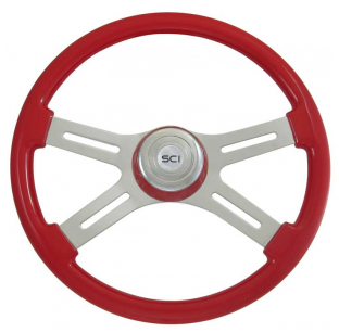 18 Inch Classic Viper Red Rim with Chrome 4 Spoke, Slot Cut Outs & Bezel