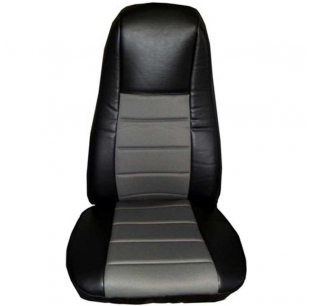 Universal Black with Grey Fabric Vinyl Seat Cover - Faux Leather, High Density Foam Cushions, Snug Fit, Back Pocket Option