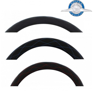 18 Inch Black Diamond Stitched Leather Steering Wheel Cover - Fits Most Makes and Models - Available in Black, Blue, or Red Stitching