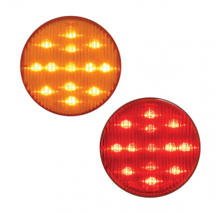 24V 2.5 Inch Round Fleet Marker Light with 18 LEDs, Sealed Polycarbonate, Amber or Red Lens, Easy 3 Prong Pigtail Connection