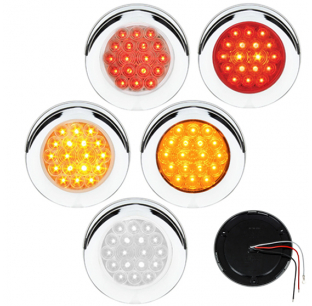 4 Inch Fleet Surface Mount LED Light with Chrome Bezel and Visor, 18 LEDs, 12V, Park/Turn/Clearance, Stop/Turn/Tail, Backup Functions