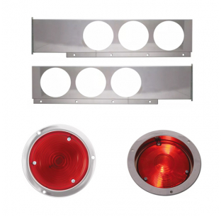 Chrome Rear Light Bars with Six 4-Inch Round Red Lights, Flange Mount, 30x6 Inches, Incandescent, Pair