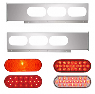 Chrome Two Piece Rear Light Bars with 6 Oval Lights, Stainless Steel Grommet Cover, 30