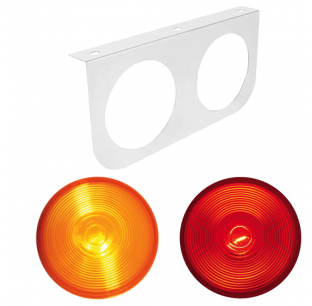 Stainless Steel Double Light L Shape Mounting Brackets with 4 Inch Flat Incandescent Lights, Amber or Red Lens, 12