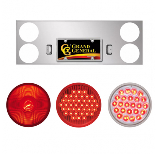 Chrome Rear Center Light Panel with 4 Inch Round Lights and Grommet