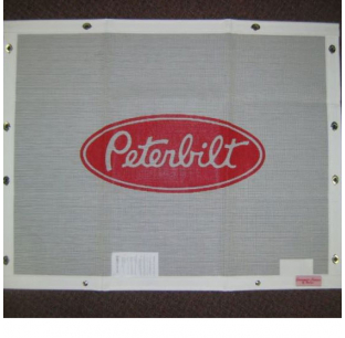 Peterbilt 377/385 White Bug Screen with Logo - Fits 1995-2002 Models - Truck Grille Cover