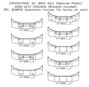 2008-2017 Freightliner Cascadia Conv. Set Back Axle 3 Pc Bumper