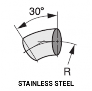 Stainless Steel 30 Degree Standard Radius Tangent End Elbow - Sizes 2 to 5 Inch, Part Numbers DF-10T-200-30S to DF-10T-500-30S