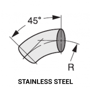 Stainless Steel 45 Degree Standard Radius Tangent End Elbow - Various Sizes and Radii Available