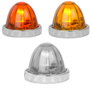 1 Wire Single Function Watermelon Lens Flush Mount Large Glass Marker Light Kits - Dark Amber, Light Amber, Clear - 12V, 1156 Bulb, Stainless Steel Bezel