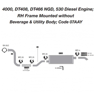 International 4000 DT408 DT466 NGD 530 Diesel Exhaust Layout RH Frame Mounted Code 07AAY