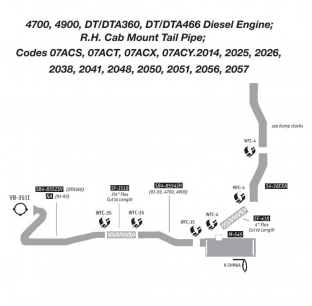 International 4700, 4900, DT/DTA360, DT/DTA446 Exhaust Layout - R.H. Cab Mount Tail Pipe