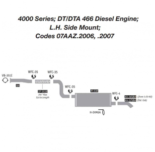 International 4000 Series DT/DTA466 Diesel Engine Exhaust Layout - L.H. Side Mount - Codes 07AAZ.2006, .2007