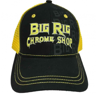 Big Rig Chrome Shop Black/Yellow Trucker Mesh Hat with Print - Universal Fit, Mesh Back, Snap Strap