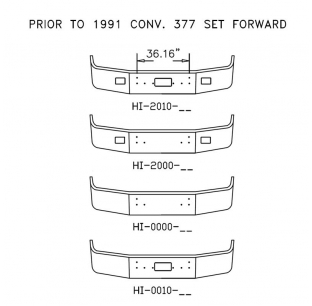 Chrome Steel Bumper for 1991 and Older Peterbilt 377 Set Forward Axle - Customizable Options Available