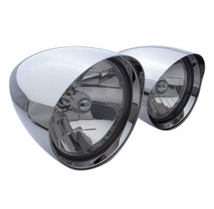 7 Inch Headlight with 5 3/4 Inch Mariah Concours Rocket Housing, Machined Aluminum, Mirror Finish, Adjustable, Made in USA