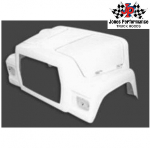 Ford LT Square Butterfly Hood 1987-1997, Round RH Breather, Four Bolt Hinge, Full Fender, Pre-drilled, White Gel Coat Finish