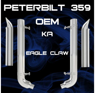 8 Inch 359 OEM Style Elbow 55 Inch Spool Exhaust Stack Kit with Chrome Plated Stainless Steel Clamps and Brackets for Peterbilt 359