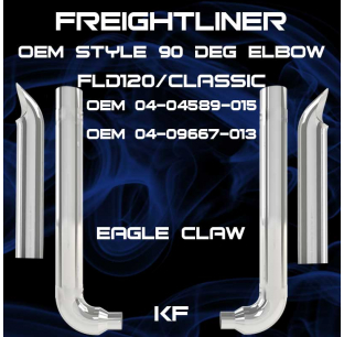 8 Inch Freightliner FLD120/Classic 90 DEG OEM Elbow Exhaust Kit with Taper-Loc Reduction, Chrome Finish, Fits 1974-2007 Models