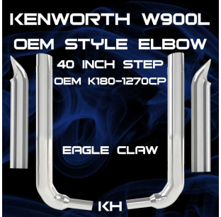 8 Inch Kenworth W900L 40 Inch Box Step OEM Style Elbow Exhaust Kit with Multi-Bend Elbow and Taper-Loc Reduction