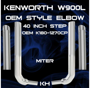 8 Inch Kenworth W900L 40 Inch Box Step OEM Style Elbow Exhaust Kit with Multi-Bend Elbow and Taper-Loc Reduction