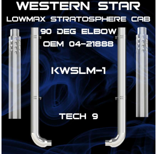 8 Inch Western Star LowMax Stratosphere Exhaust Kit 2002-2006 with 90 Degree Elbow, Chrome Finish, Fits Most Flat Top Cab Models