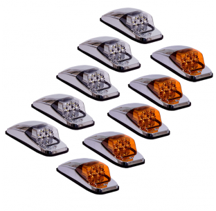 5 Pack Chrome LED Upper Cab Marker Lights - 10.7x3.9x2.7 Inch, 12.8 VDC, Polycarbonate Lens, Chrome Housing