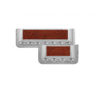 Stainless Steel Door Pockets with Rosewood Trim and 11 Clear Lights for Peterbilt 359/370