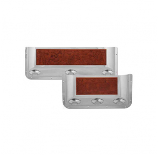 Stainless Steel Door Pockets with Rosewood Trim and Red LED Lights for Peterbilt 359/370