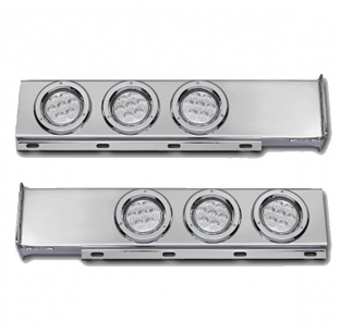 Two Piece Rigid Mount Rear Light Bar with 4 Inch Round Clear Red LED Lights and Chrome Plastic Bezels