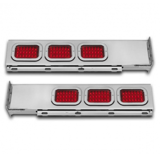 Two Piece Chrome Rear Light Bar with LED Rectangular Lights and Chrome Bezels