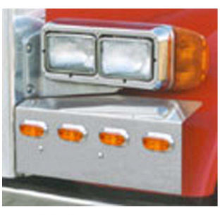 Peterbilt 379 Double Rectangular Headlight Fender Guards - Stainless Steel, Fits 8 Challenger Lights, Sold as Pair, Roadworks Warranty