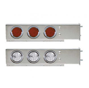 Stainless Steel Mud Flap Hanger Light Bars with Six 4 Inch LED Lights - Mirror Shine, Spring Loaded, Red or Clear Lens