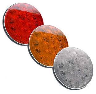 4 Inch Round 19 LED Stop/Turn/Tail Light with Amber, Red, or White LEDs, 12V, Fits Most Trucks