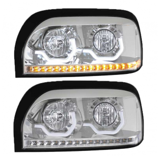 Chrome Freightliner Century Projection Headlight with LED Turn Signal and Position Light Bar - Driver Side