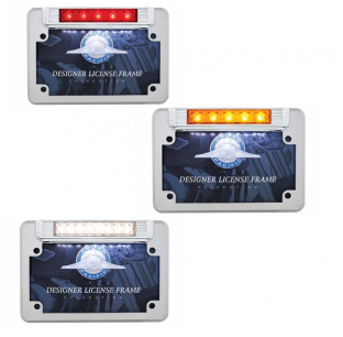 Chrome Plated Motorcycle License Plate Frame with LED Light Bar - Universal Fit