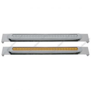 Stainless Steel Mirror Bracket with 23 LED Light Bar and Chrome Bezel for Peterbilt - Amber LEDs, Reflector S/T/T and P/T/C, Fits Newer Models