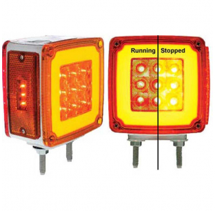 28 LED Square Double Face HALO Signal Light with Amber/Red LEDs, Chrome Housing, Double Stud Mount, United Pacific